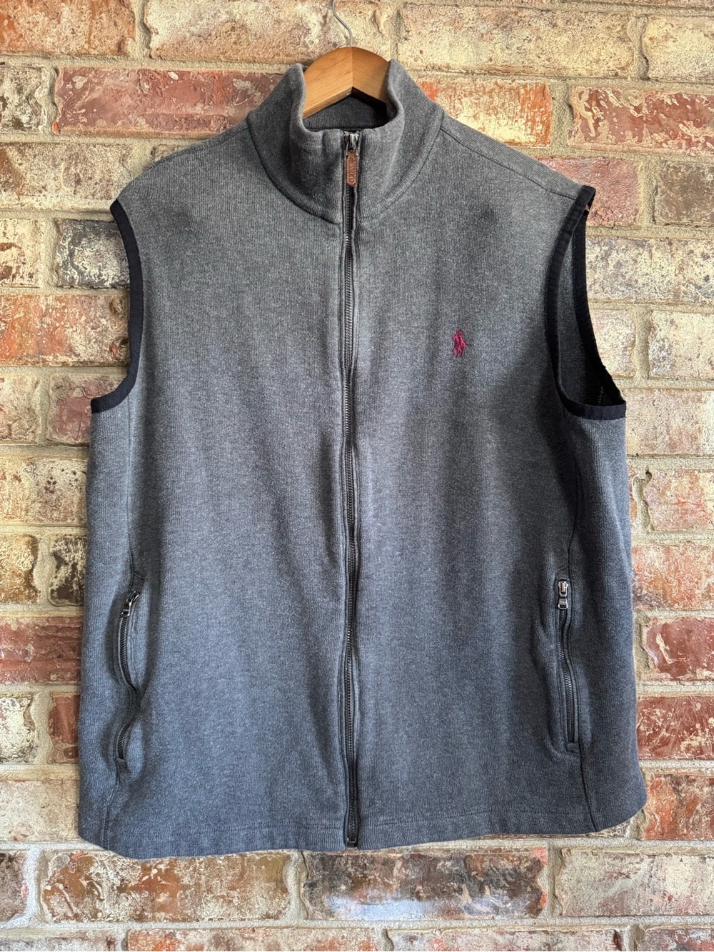 Vintage/Y2K Polo by Ralph Lauren Men's Gray Zip-Front Cotton Vest